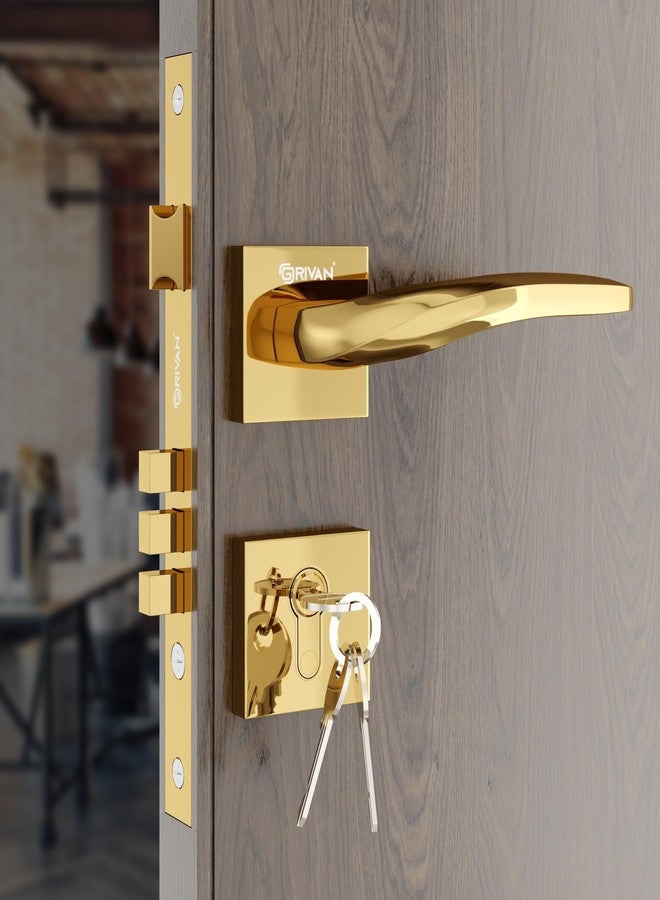 GRIVAN Luxury Door Locks for Main Door, Mortise Door Lock Set with 3 Brass Keys, Bedroom Door Lock, Handle Lock for Home/Office/Hotel (Gold Finish) | 2 Years Warranty - Image 1